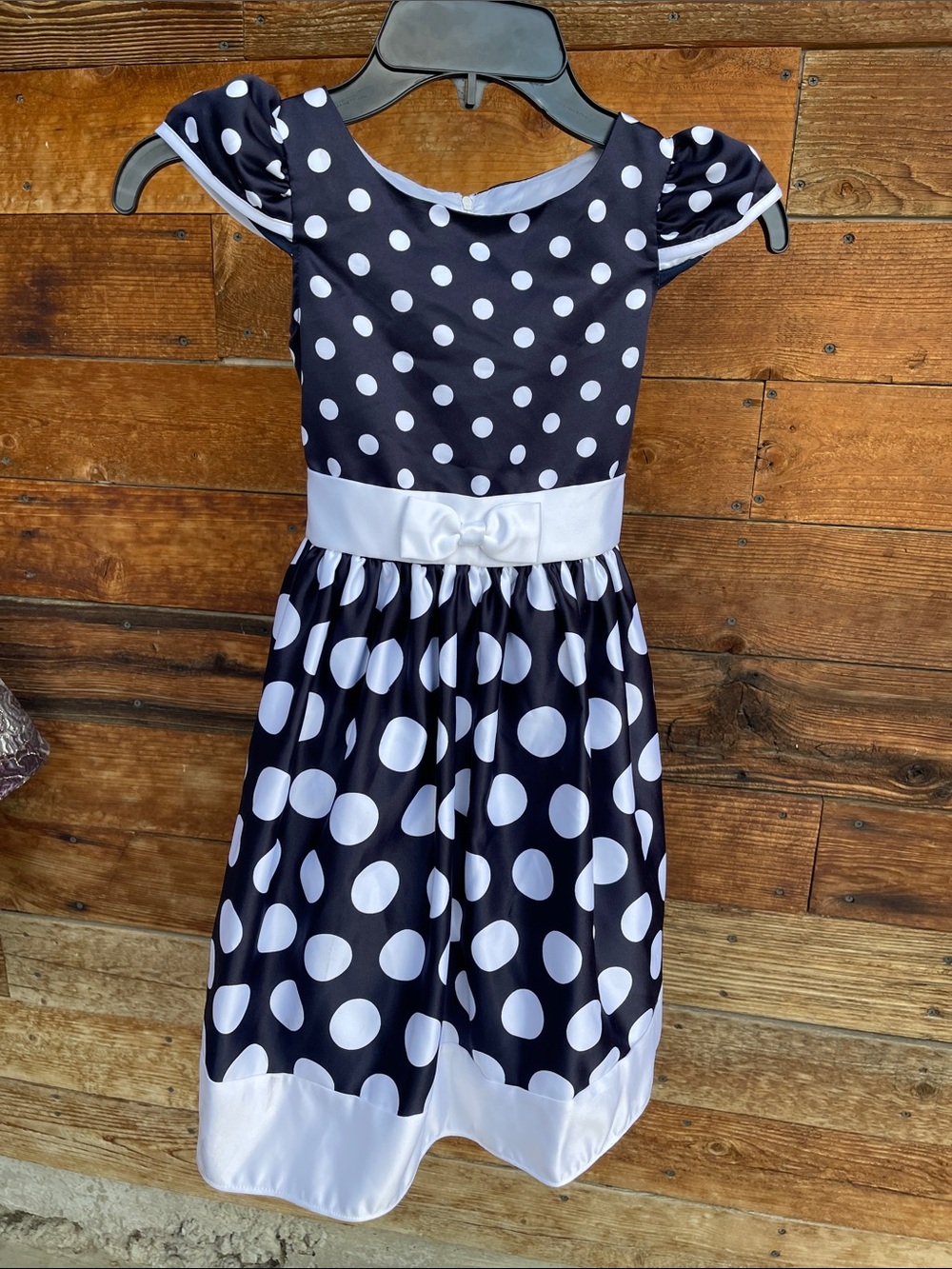 Jessica McClintock Girls Black White Polka Dot Party Dress Size 6X Bow Formal